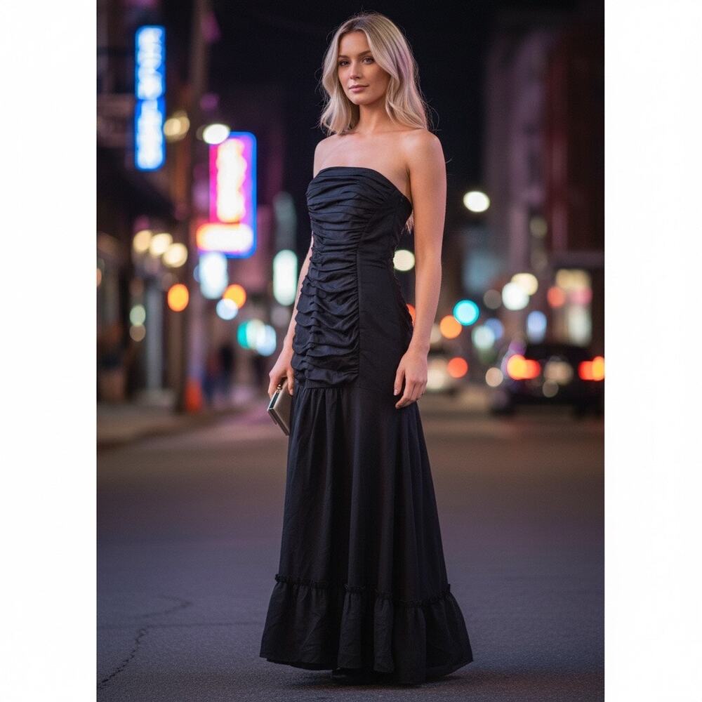 Vintage Jessica McClintock Strapless Black Formal